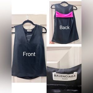 Balenciaga sleeveless top with pink appliqué in the back
